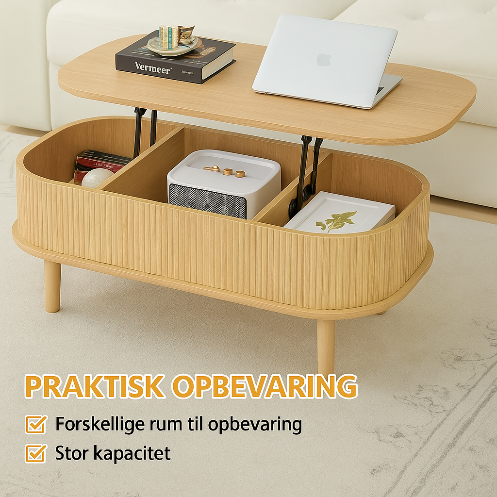 Ovalt hæve-sænkebord i træ